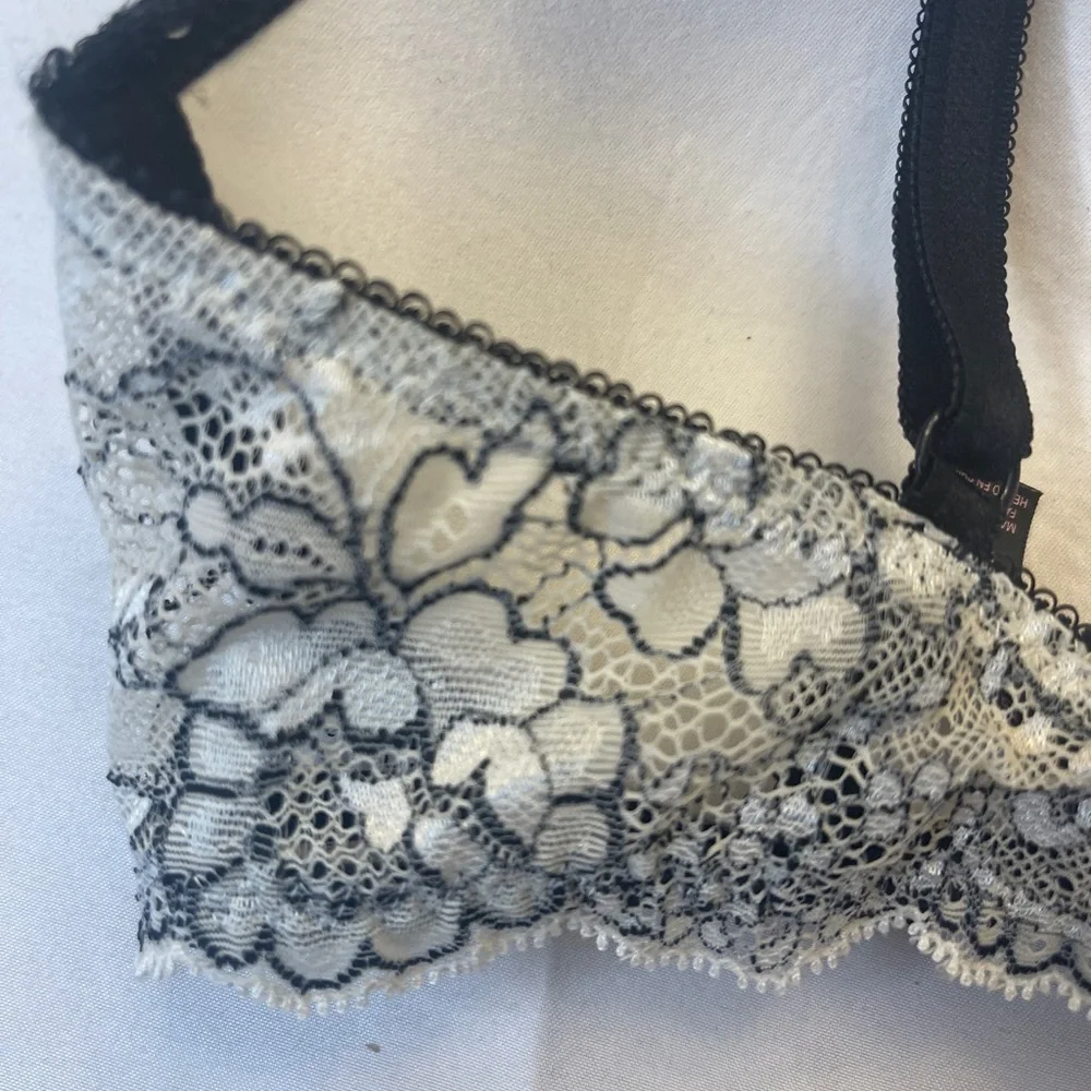Victoria's Secret Lace Overlay Bra - Black and Cream